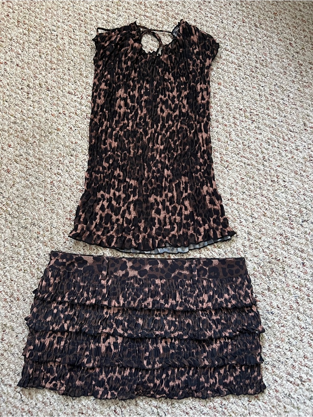 Lioness Brown and Black Leopard Print Ruffled Mini Skort 2 Piece Set - Women